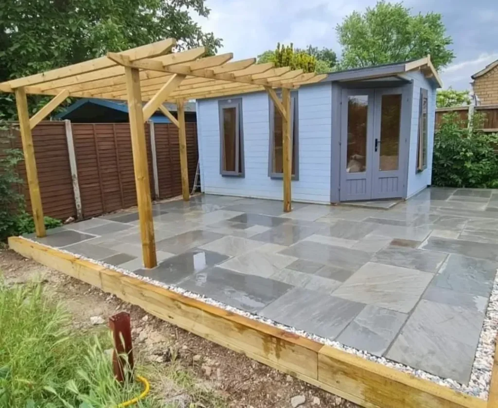 Fencing Fellas Completed Landscaped Garden project With Pagoda and Shed
